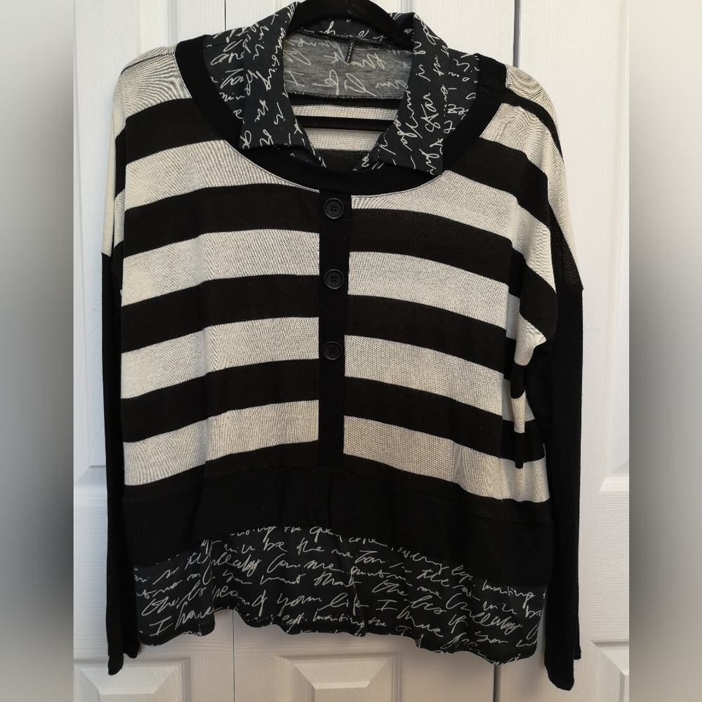 MADO et les Autres Striped Script Hem Button Front Sweater Size 0